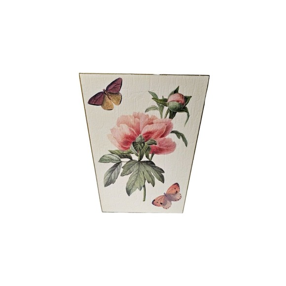 Marye-Kelley Decoupage Wastebasket Cream With Flowers And Butterflies